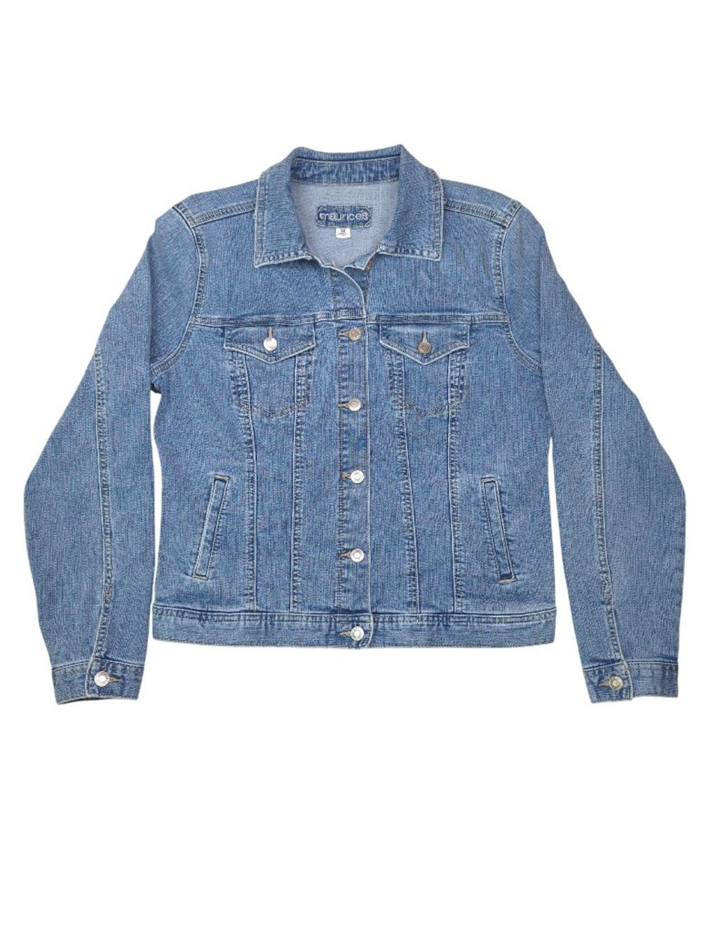 Maurices Womens Medium Denim Jacket Distressed Collar Classic Cotton Pockets